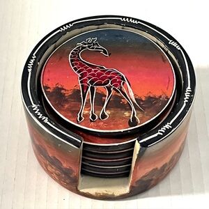 African Safari Animal Themed Soapstone Coaster Set.